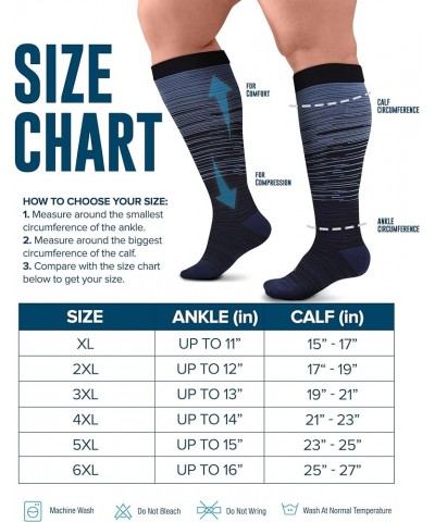 3 Pairs Plus Size Compression Socks Wide Calf - Up to 6XL | 20-30 mmHg Compression Socks for Women Wide Calf 3 Pairs - Line P...