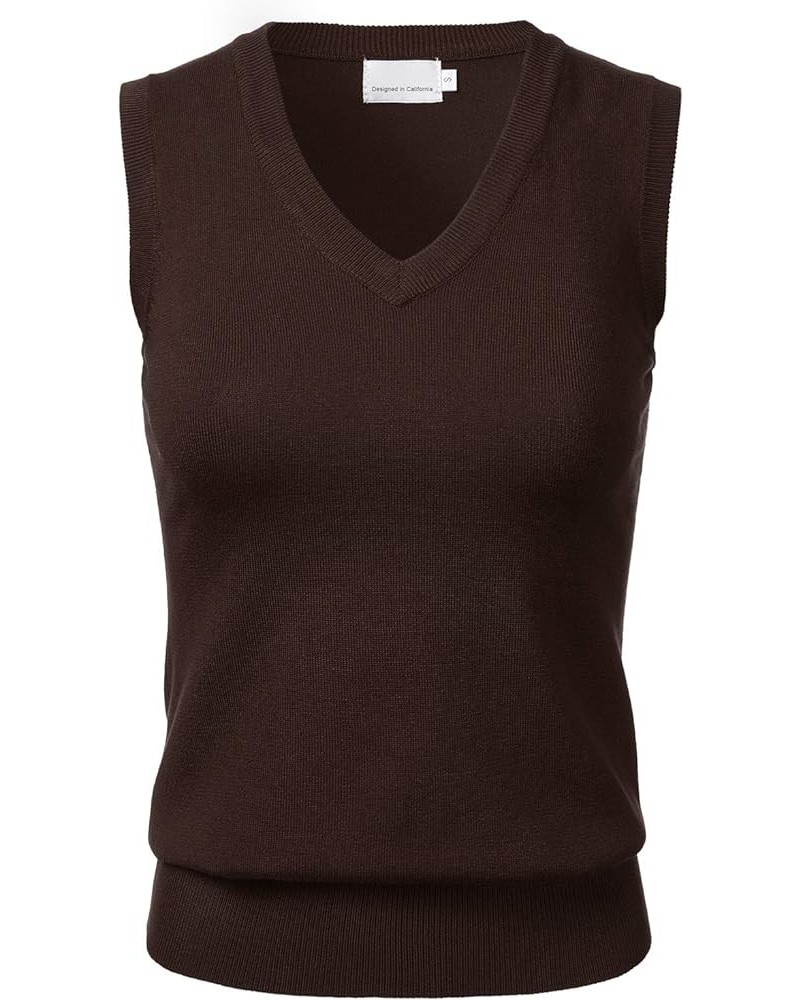 Women Solid Classic V-Neck Sleeveless Pullover Sweater Vest Top Fsw002_brown $12.99 Sweaters