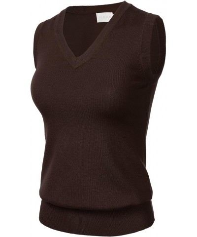 Women Solid Classic V-Neck Sleeveless Pullover Sweater Vest Top Fsw002_brown $12.99 Sweaters