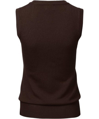 Women Solid Classic V-Neck Sleeveless Pullover Sweater Vest Top Fsw002_brown $12.99 Sweaters