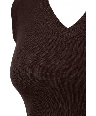 Women Solid Classic V-Neck Sleeveless Pullover Sweater Vest Top Fsw002_brown $12.99 Sweaters