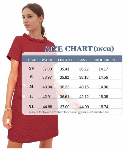 Womens Tweed Jackie Dress Elegant Crew Neck Short Sleeve Button Bodycon Mini Dress Red $20.80 Dresses