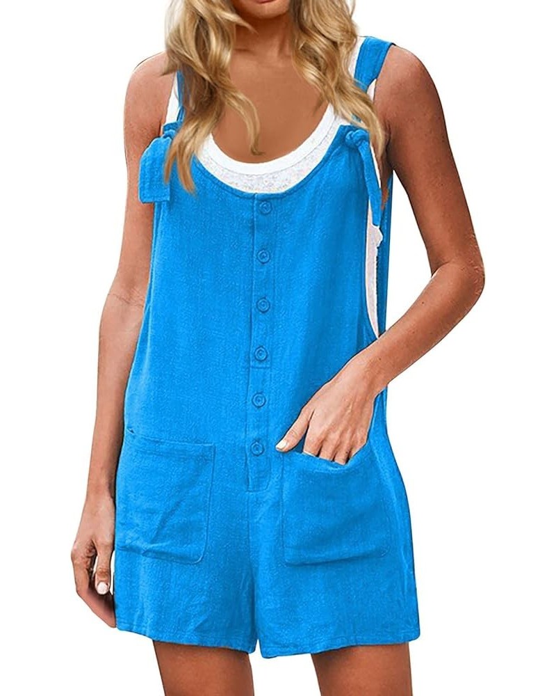 Women's Clothing Jumpsuit 2023 Wide-Leg Loose Button Wide Capris Jumpsuit with Pockets Summer Pants Z-blue $10.97 Overalls