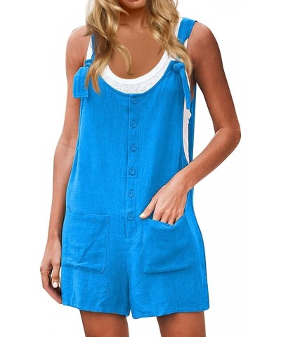 Women's Clothing Jumpsuit 2023 Wide-Leg Loose Button Wide Capris Jumpsuit with Pockets Summer Pants Z-blue $10.97 Overalls