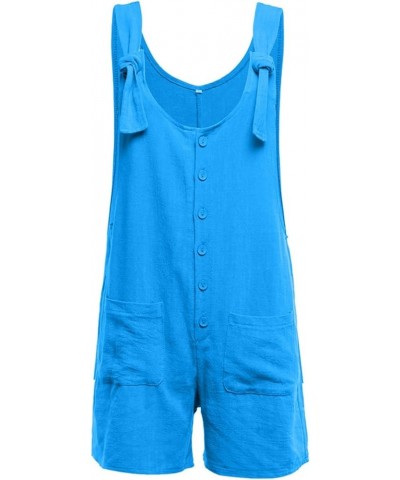 Women's Clothing Jumpsuit 2023 Wide-Leg Loose Button Wide Capris Jumpsuit with Pockets Summer Pants Z-blue $10.97 Overalls