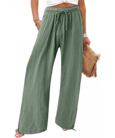 Flowy Wide Leg Linen Pants for Womens High Waisted Palazzo Pants Casual Loose Fit Long Pants with Drawstring Style08-light Gr...