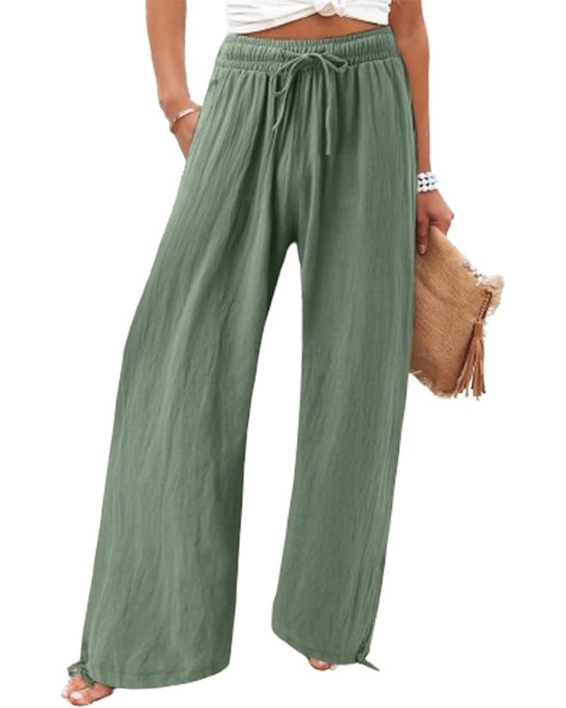 Flowy Wide Leg Linen Pants for Womens High Waisted Palazzo Pants Casual Loose Fit Long Pants with Drawstring Style08-light Gr...