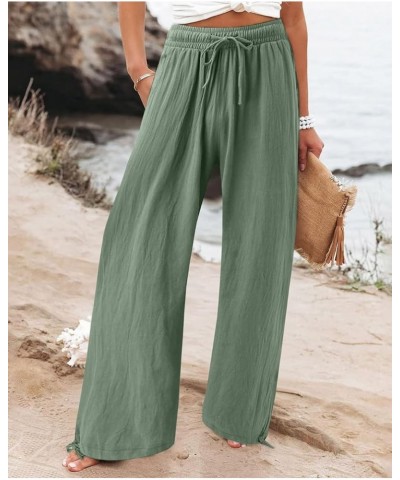 Flowy Wide Leg Linen Pants for Womens High Waisted Palazzo Pants Casual Loose Fit Long Pants with Drawstring Style08-light Gr...