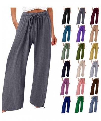 Flowy Wide Leg Linen Pants for Womens High Waisted Palazzo Pants Casual Loose Fit Long Pants with Drawstring Style08-light Gr...