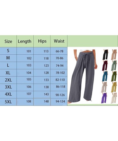 Flowy Wide Leg Linen Pants for Womens High Waisted Palazzo Pants Casual Loose Fit Long Pants with Drawstring Style08-light Gr...