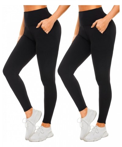 Soft Leggings for Women - High Waisted Tummy Control No See Through Workout Yoga Pants 01-black,black(with Pockets) $10.38 Pants