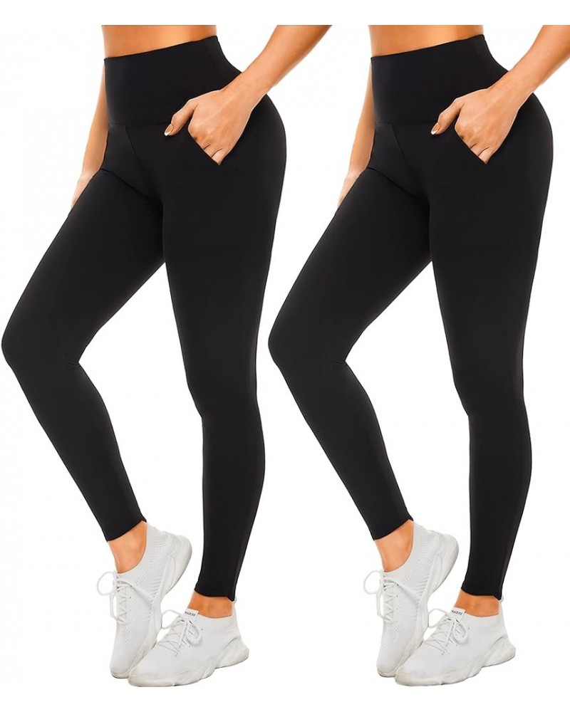 Soft Leggings for Women - High Waisted Tummy Control No See Through Workout Yoga Pants 01-black,black(with Pockets) $10.38 Pants