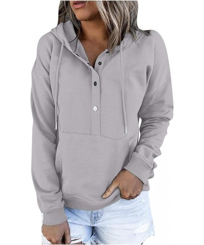 Womens Fall Fashion 2022 Loose Fit Hooded Sweatshirts Buttons/Quarter Zip Pullover Hoodies with Pocket Solid Color Tops A01_g...