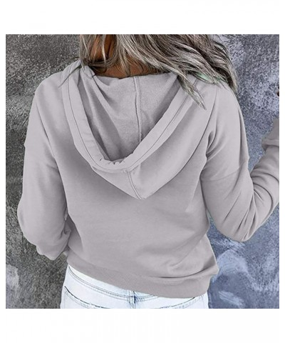 Womens Fall Fashion 2022 Loose Fit Hooded Sweatshirts Buttons/Quarter Zip Pullover Hoodies with Pocket Solid Color Tops A01_g...