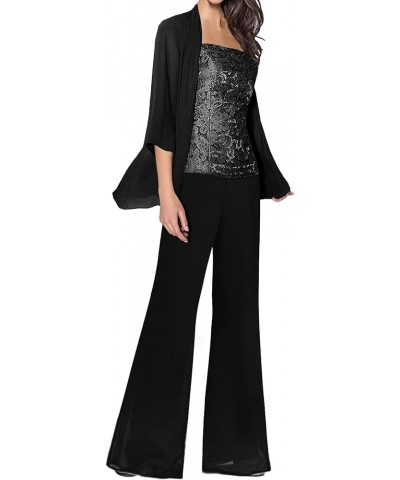 Mother of The Bride Pant Suits Three Pieces Evening Formal Dress Lace Prom Wedding Guest Groom Gowns for Women Black $41.65 S...