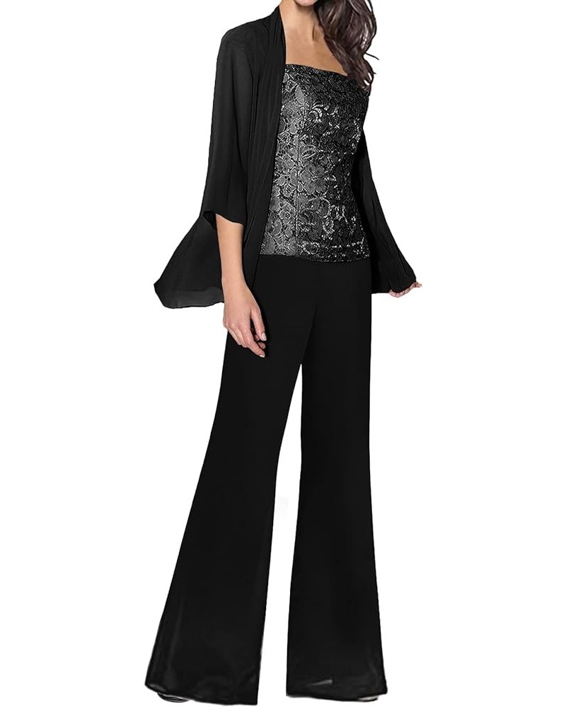 Mother of The Bride Pant Suits Three Pieces Evening Formal Dress Lace Prom Wedding Guest Groom Gowns for Women Black $41.65 S...