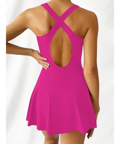 Women One Piece Swimsuits Crisscross Back Tummy Control Swim Dress Bathing Suit with See Through Mesh 0472-magenta $12.25 Swi...