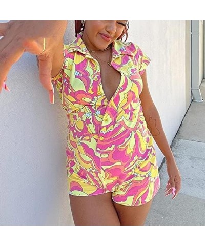 Women’s Y2K Bodycon Jumpsuit Sexy V-neck Romper Button Down One Piece Overalls Shorts E-girl 90s Pajamas Playsuit Colorful $9...