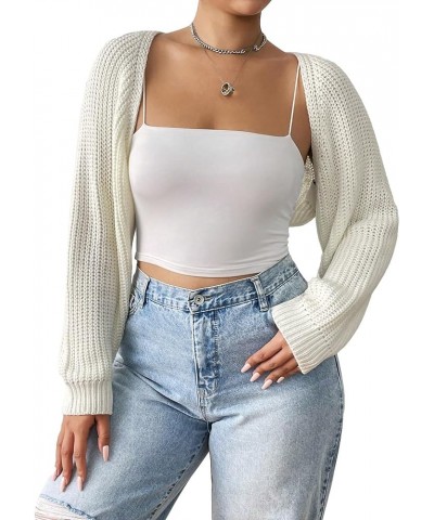 Women's Open Front Long Sleeve Cropped Cardigan Sweaters Shrug Plus White $14.08 Sweaters