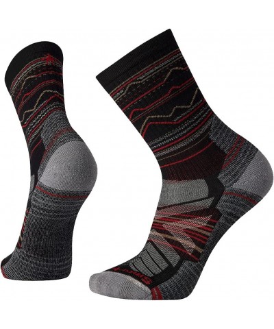 Men's Hike Light Cushion Mountain Range Pattern Crew Socks Black $14.50 Activewear