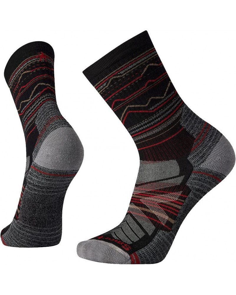 Men's Hike Light Cushion Mountain Range Pattern Crew Socks Black $14.50 Activewear