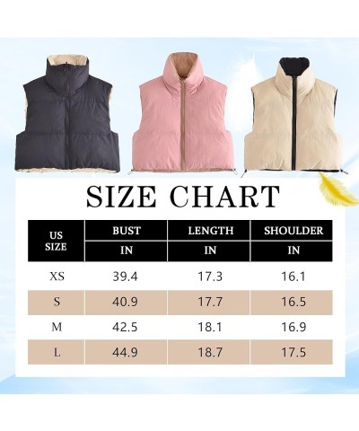 Women's Crop Puffer Vest Drawstring Full-Zip Reversible Puffy Vest Winter Waistcoat 03 Pink $10.19 Vests