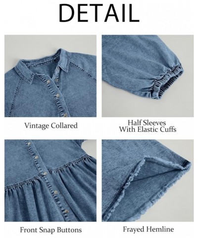 Womens Summer Denim Dress Button Down Short Sleeve Babydoll Dress Puff Sleeve Flowy Jean Dress Blue $29.15 Dresses