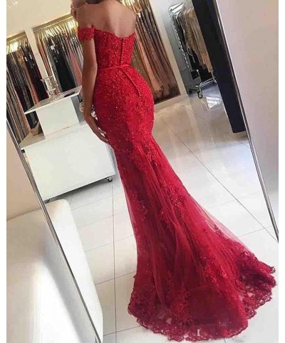 Women's Off The Shoulder Mermaid Evening Gowns Lace Beaded Long Prom Formal Dresses Dark Purple $34.20 Dresses