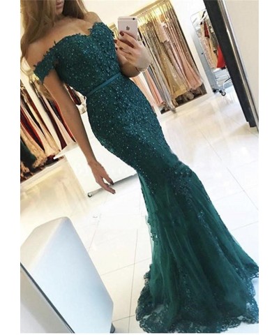 Women's Off The Shoulder Mermaid Evening Gowns Lace Beaded Long Prom Formal Dresses Dark Purple $34.20 Dresses