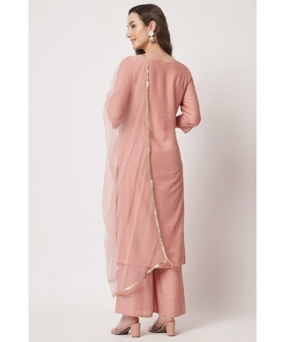 Women's Viscose Silk Chikankari Kurta Palazzo Dupatta set Peach $29.98 Sleep & Lounge