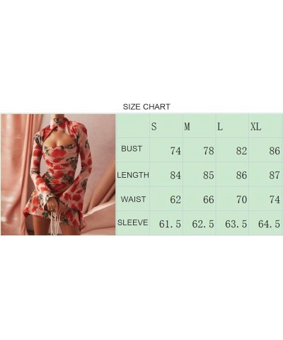 Women Floral Print Cutout Dress Off Shoulder Bodycon Dress with Gloves Long Sleeve Short Dresses Y2k Party Wear White $9.87 D...