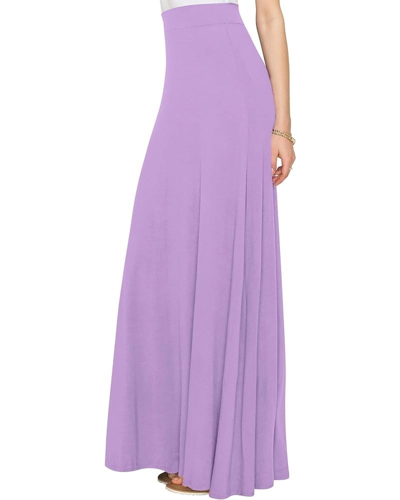 Women's Solid Maxi Skirt with Elastic Waist Band Wb1434_lilac $14.01 Skirts