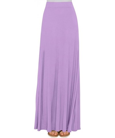 Women's Solid Maxi Skirt with Elastic Waist Band Wb1434_lilac $14.01 Skirts