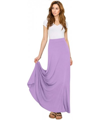 Women's Solid Maxi Skirt with Elastic Waist Band Wb1434_lilac $14.01 Skirts