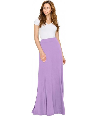 Women's Solid Maxi Skirt with Elastic Waist Band Wb1434_lilac $14.01 Skirts