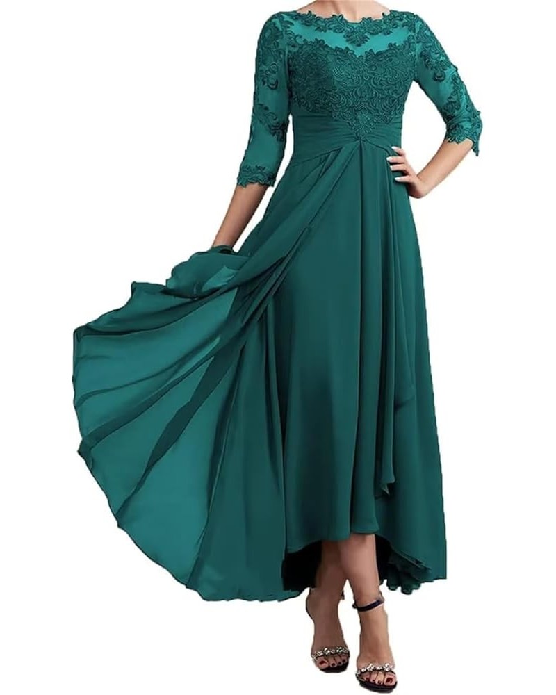 Half Sleeve Tealength Mother of The Bride Dresses for Wedding Lace Chiffon Formal Evening Party Gowns 820 Peacock $36.75 Dresses