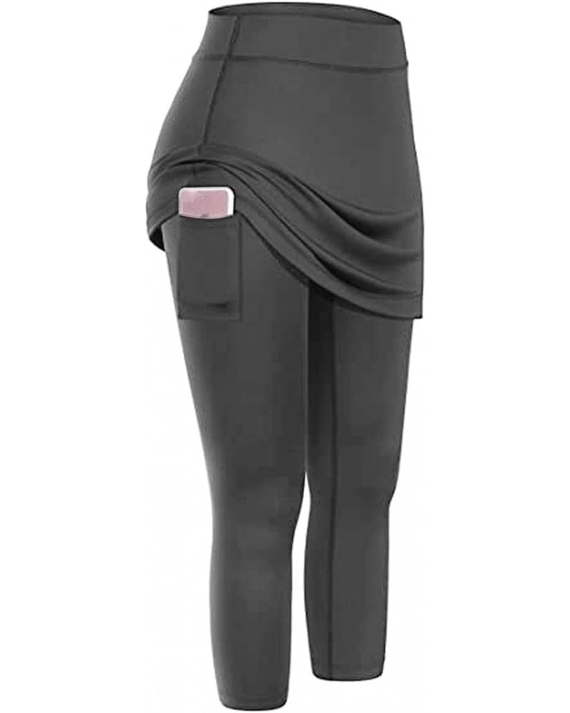 Skirted Legging for Women, Capris Legging with Skirt Workout Skirts with Pockets Yoga Pants Tennis Apparel Gray $8.31 Leggings