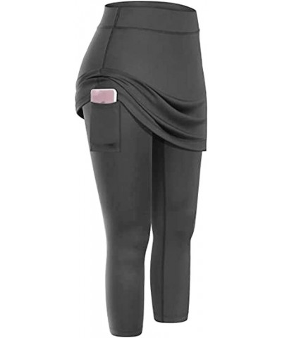 Skirted Legging for Women, Capris Legging with Skirt Workout Skirts with Pockets Yoga Pants Tennis Apparel Gray $8.31 Leggings