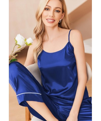 Women Satin Pajamas Silk Sleeveless Pjs Set Soft Camisole Tops and Pants with Pockets S-XXL Snorkel Blue $15.40 Sleep & Lounge