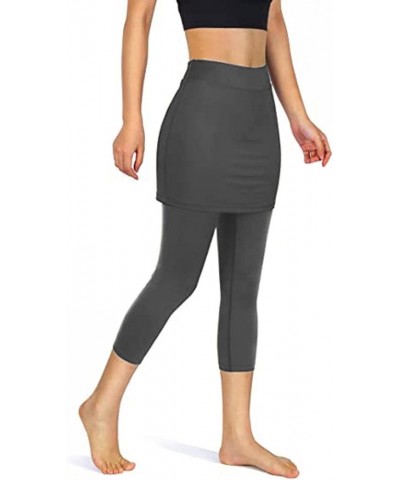 Skirted Legging for Women, Capris Legging with Skirt Workout Skirts with Pockets Yoga Pants Tennis Apparel Gray $8.31 Leggings