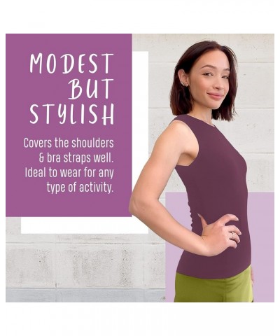 Modest High Neck Tank Top for Women Full-Shoulder Sleeveless Shell Dark Brown $11.96 Tanks