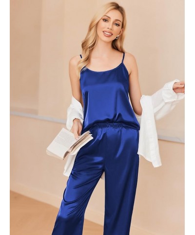 Women Satin Pajamas Silk Sleeveless Pjs Set Soft Camisole Tops and Pants with Pockets S-XXL Snorkel Blue $15.40 Sleep & Lounge