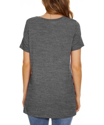 Summer Women Casual Short Sleeve Tops T-Shirts Tees with Side Split V-grey $11.50 T-Shirts