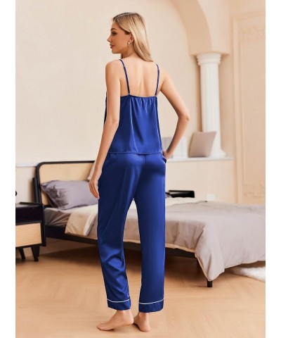 Women Satin Pajamas Silk Sleeveless Pjs Set Soft Camisole Tops and Pants with Pockets S-XXL Snorkel Blue $15.40 Sleep & Lounge