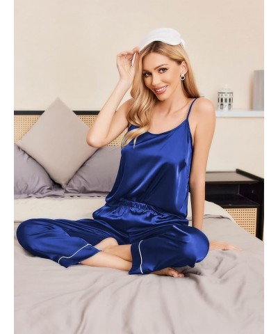 Women Satin Pajamas Silk Sleeveless Pjs Set Soft Camisole Tops and Pants with Pockets S-XXL Snorkel Blue $15.40 Sleep & Lounge