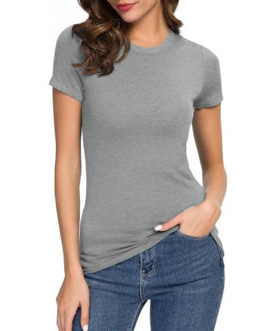 Women's Crewneck Slim Fitted Short Sleeve T-Shirt Stretchy Bodycon Basic Tee Tops Heather Grey $12.43 T-Shirts