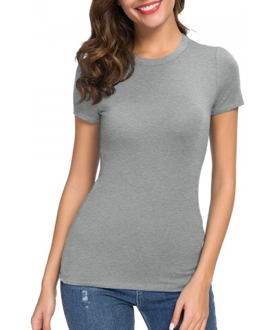 Women's Crewneck Slim Fitted Short Sleeve T-Shirt Stretchy Bodycon Basic Tee Tops Heather Grey $12.43 T-Shirts