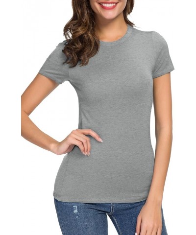 Women's Crewneck Slim Fitted Short Sleeve T-Shirt Stretchy Bodycon Basic Tee Tops Heather Grey $12.43 T-Shirts