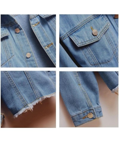 Women's Ribbed Distressed Denim Jacket Long Sleeve Button Up Jean Coat With Frayed Hem Blue 04 $13.71 Jackets