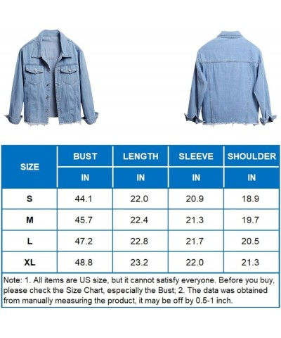 Women's Ribbed Distressed Denim Jacket Long Sleeve Button Up Jean Coat With Frayed Hem Blue 04 $13.71 Jackets